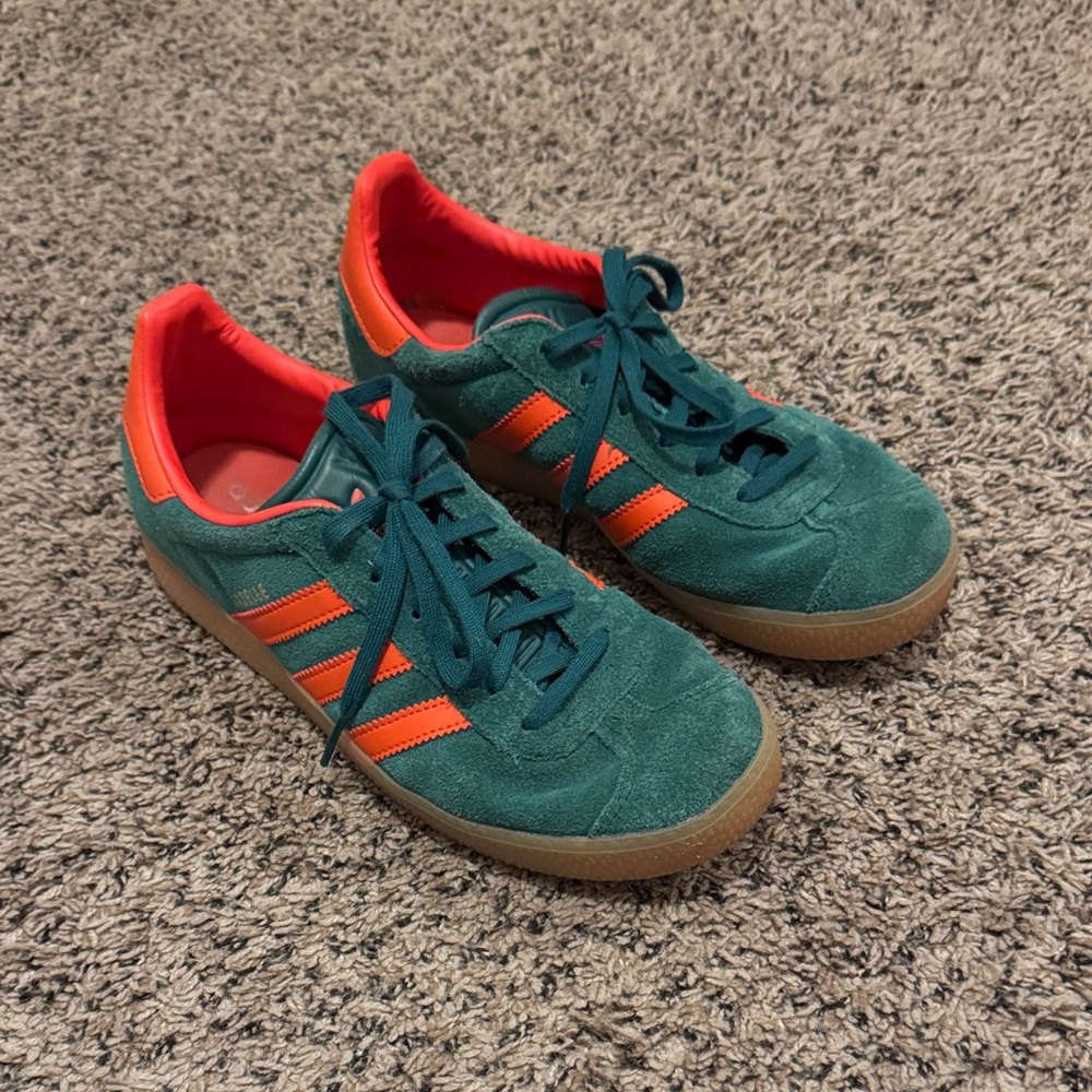 adidas Green Suede Sneakers with Orange Accents